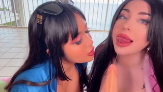 Juliette Michele & MishaMai Gentle Dildo Blowjob